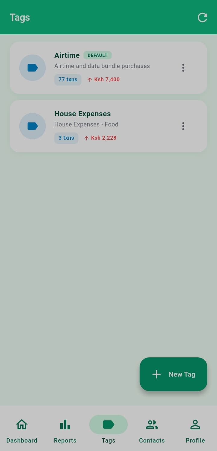 Tags screen